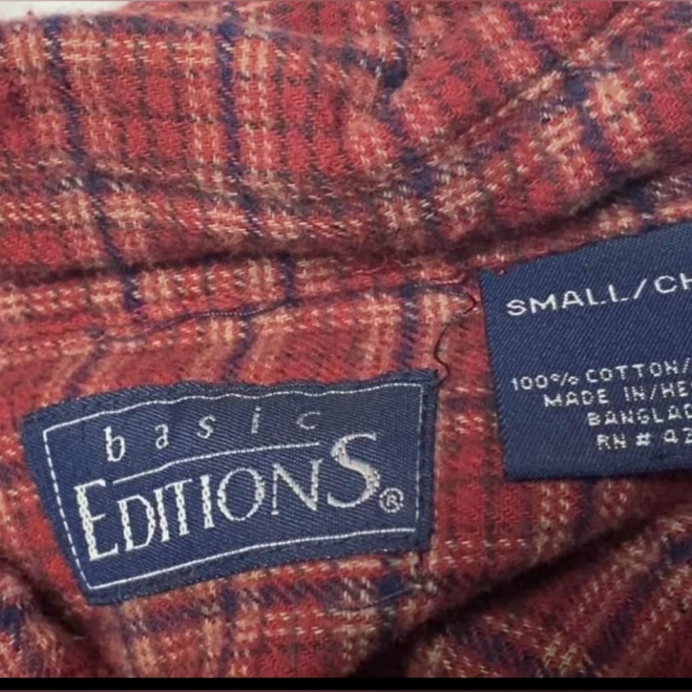 Vintage 1990s Basic Editions Red Flannel Shirt Me… - image 4